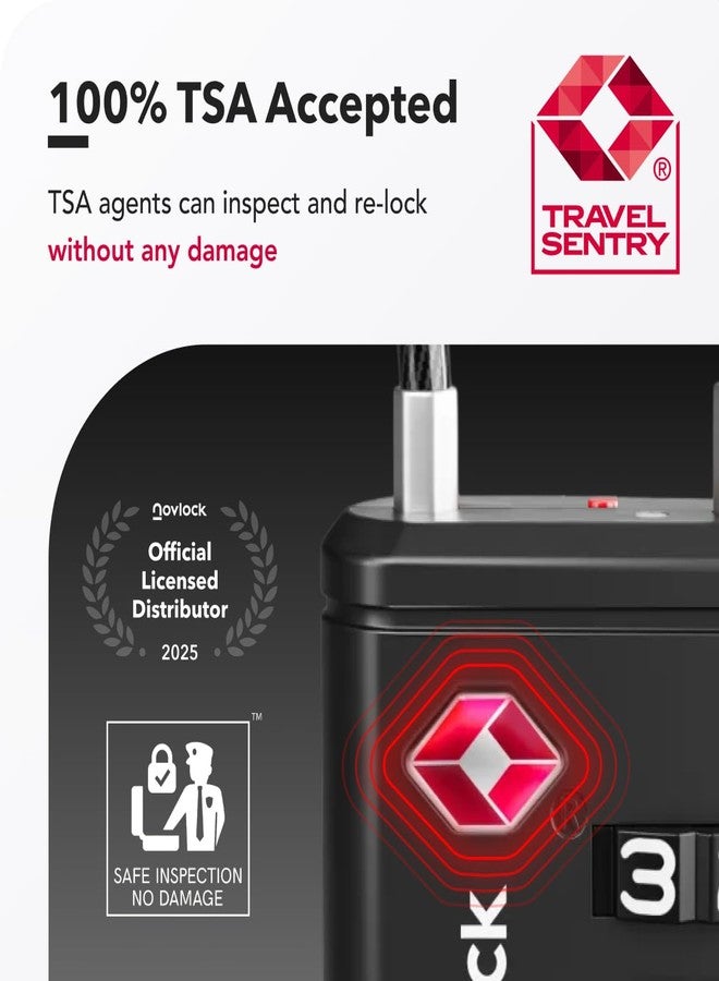 NovLock TSA Approved Luggage Locks | Inspection Indicator, 4-Digit Combination, Durable Zinc Alloy | for Suitcases, Backpacks, Travel Bags | Black, 4-Pack - Image 3
